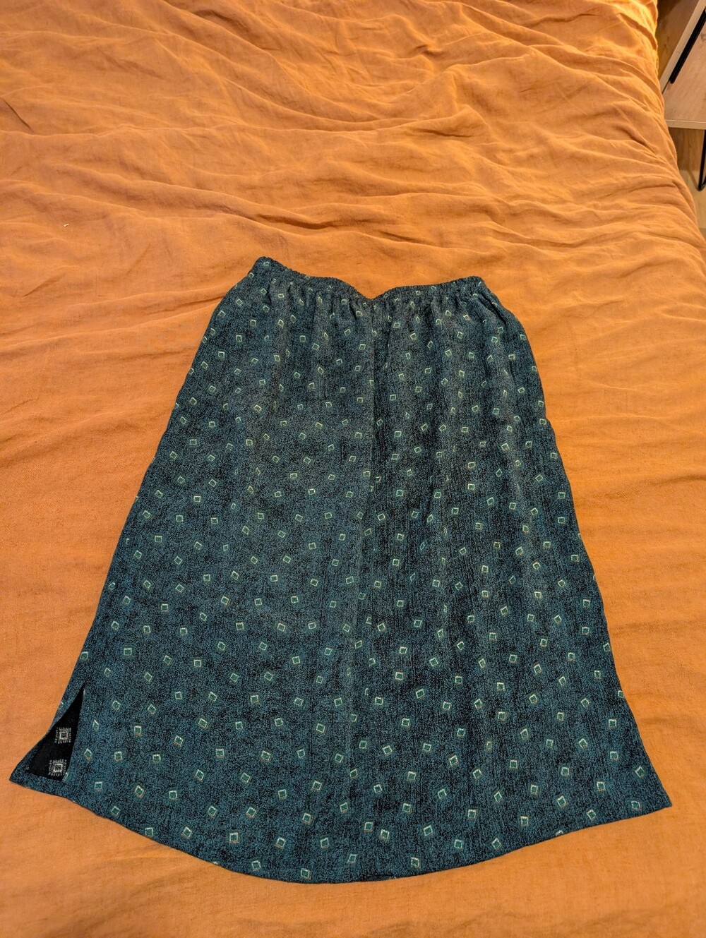 Vintage Casual Teal Printed Midi Skirt